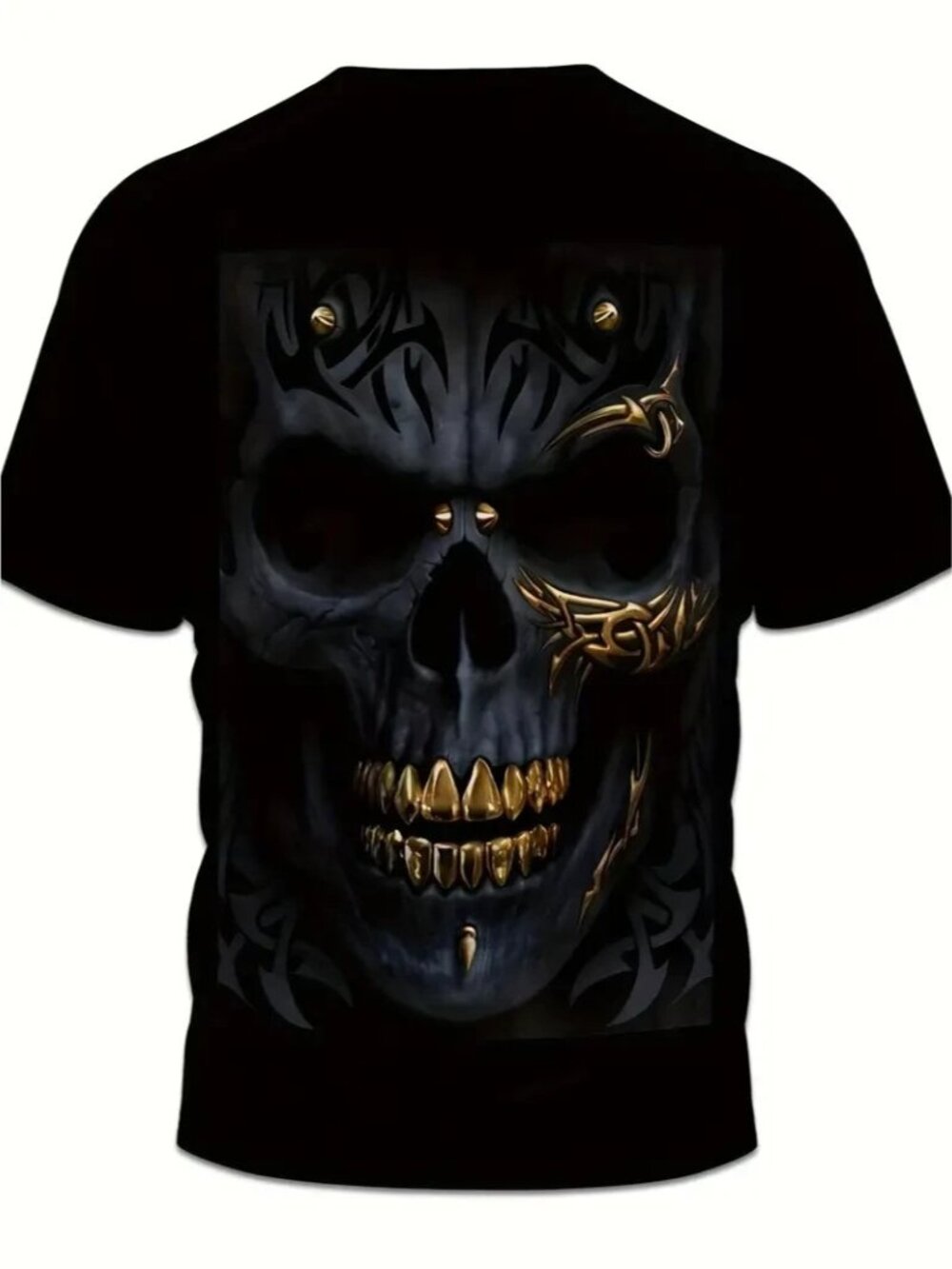 Men Graphic Skull Print Short Sleeve Black Size X-Large - Picture 2 of 5